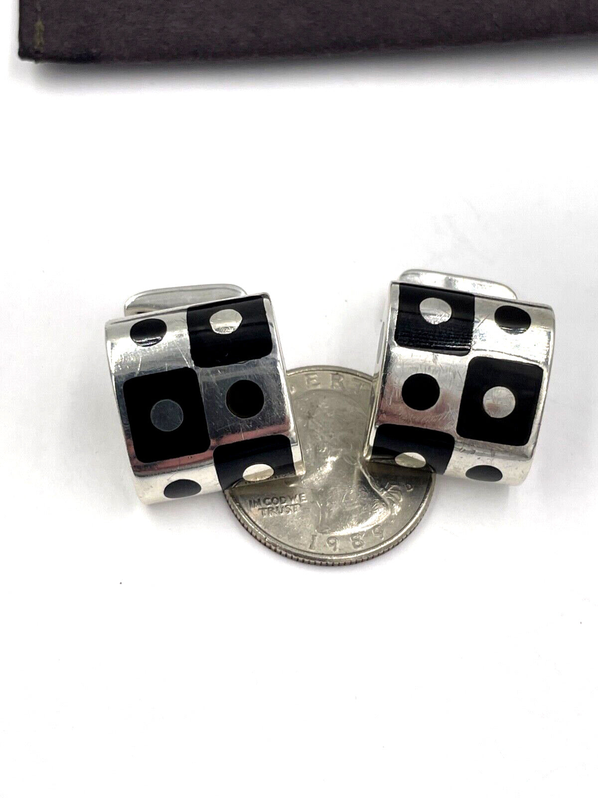 John Hardy Sterling Silver 925 Black and White Dot Cufflinks