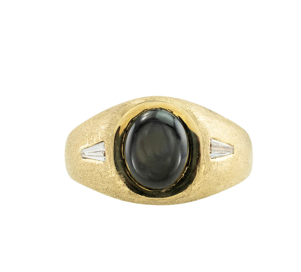 Black Star Sapphire Diamond Yellow Gold Ring Men's