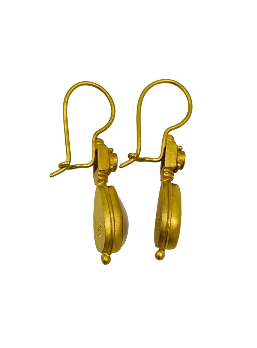 Greece 18k Yellow Gold Ruby and Pearl Etruscan Style Earrings
