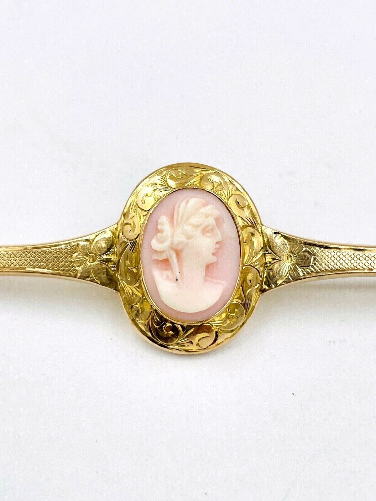 Victorian 10k Yellow Gold hand etched Cameo Pin Brooch medallion