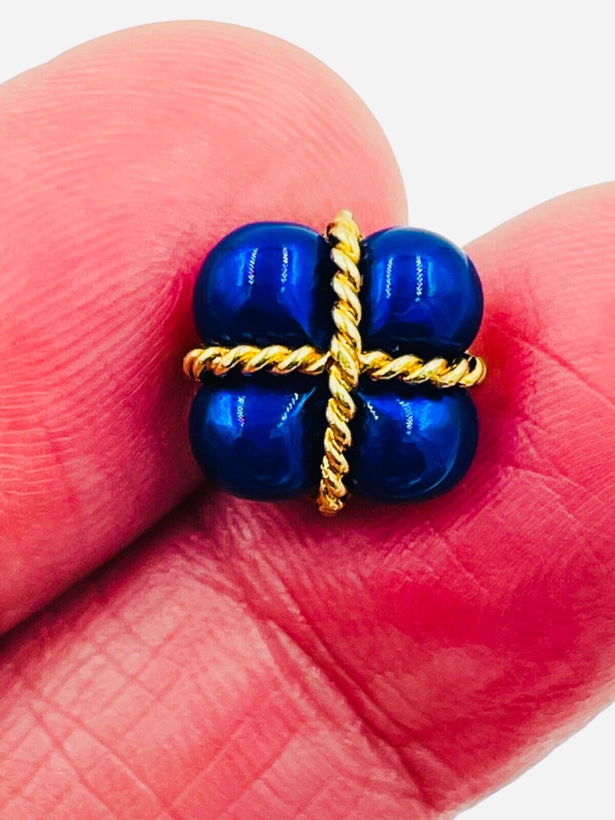 Vintage 18k Yellow Gold Tie Tack Lapel Pin Blue Enamel