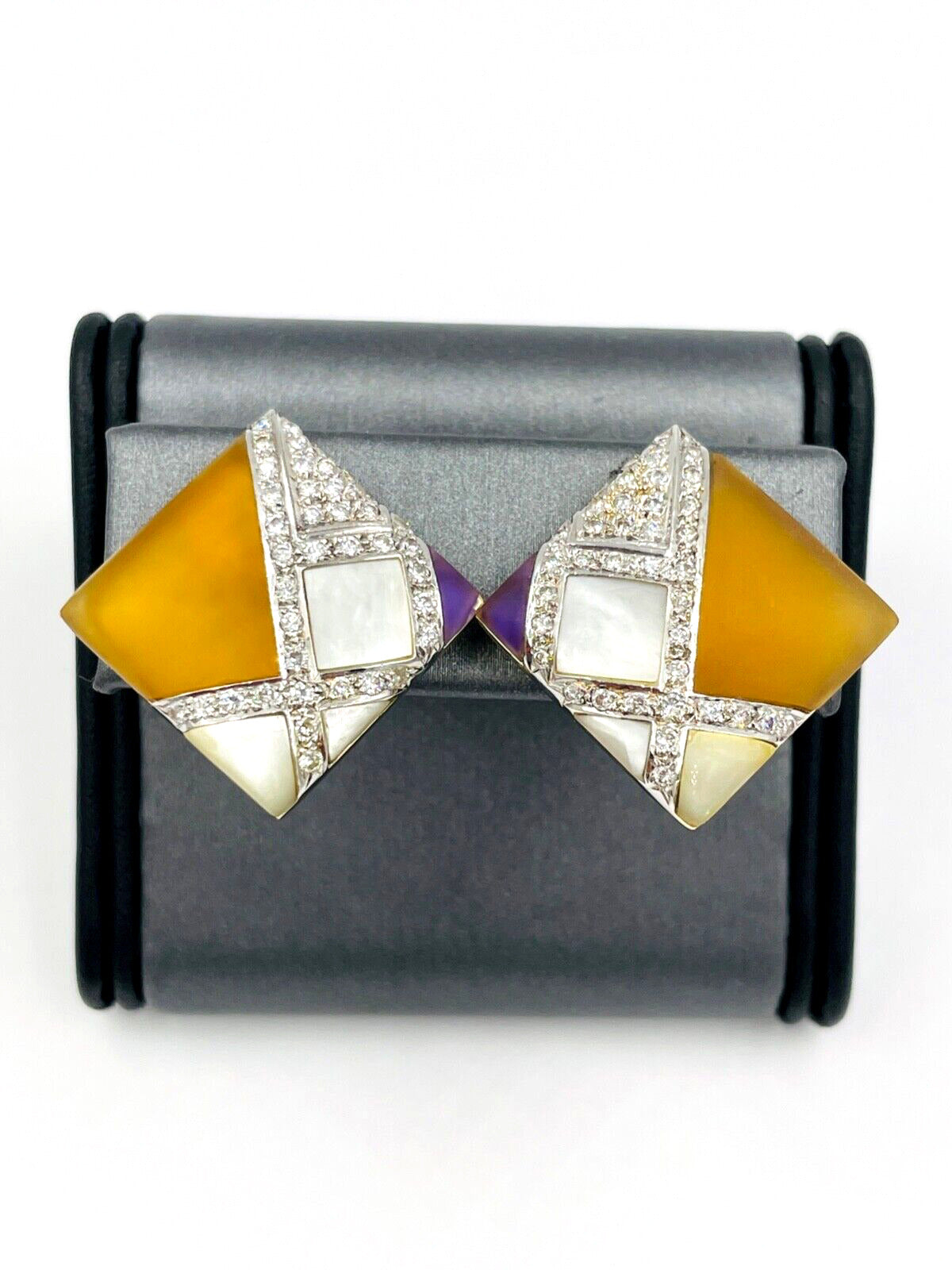 14k Yellow gold Citrine, Diamond earrings Multi gemstone