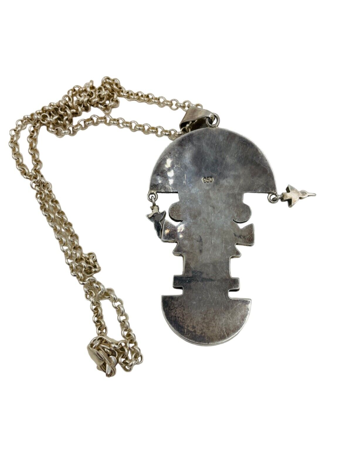 Vintage Peruvian Inca Tumi God Knife Pin Pendant Necklace 950 Silver
