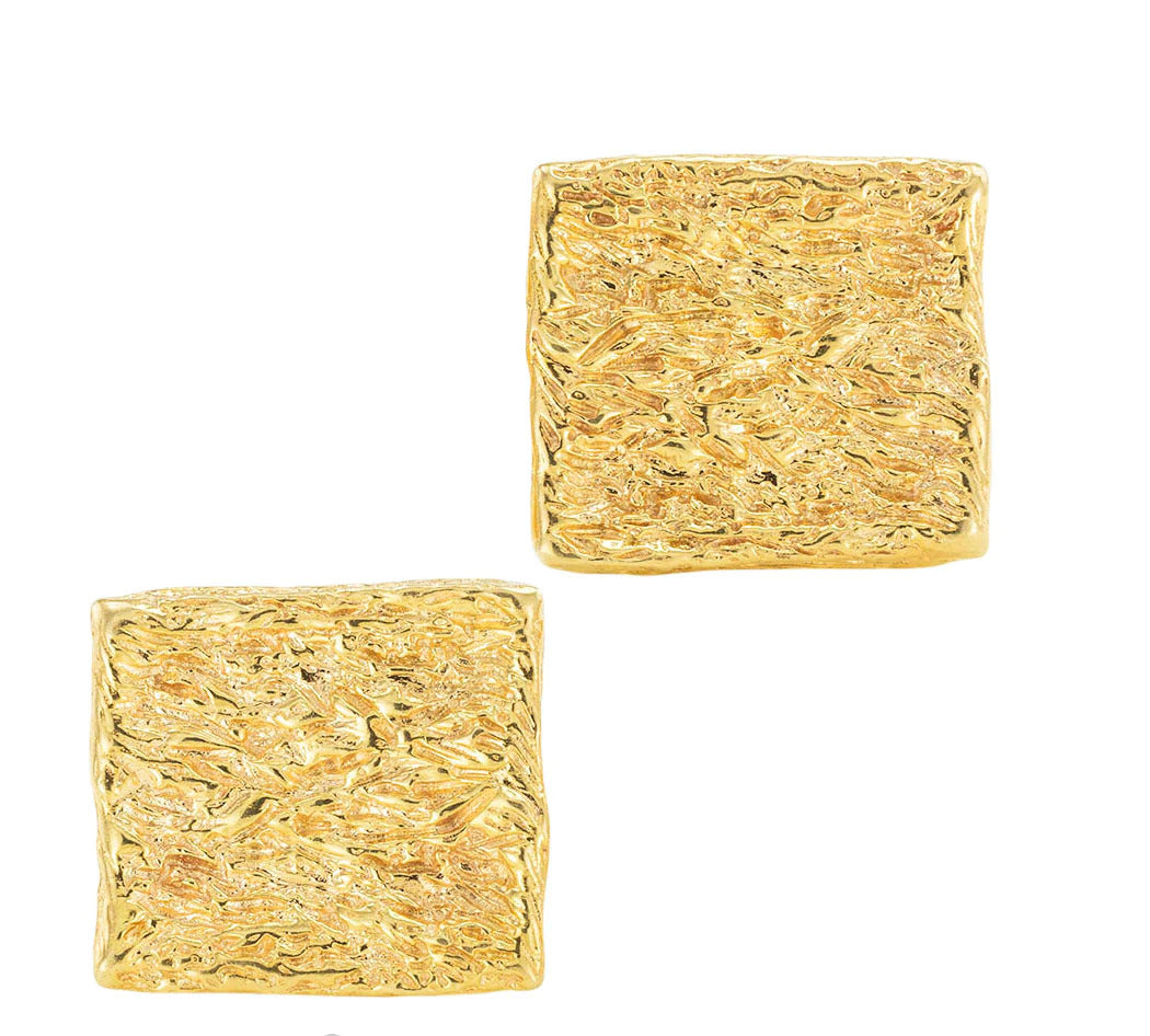 Ruser Yellow Gold Textured Large Cufflinks