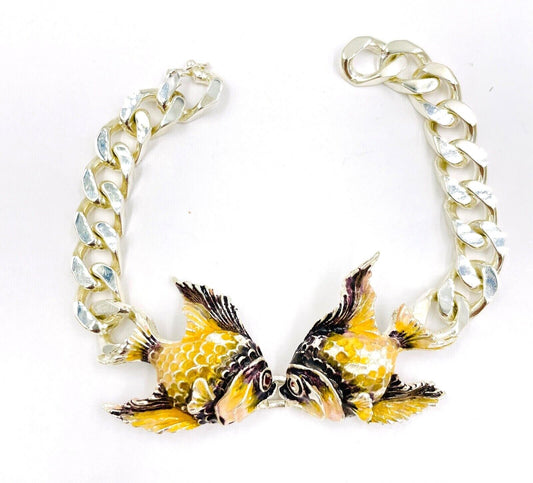 Vintage Sterling Silver Enamel Angel Fish bracelet from Argentina