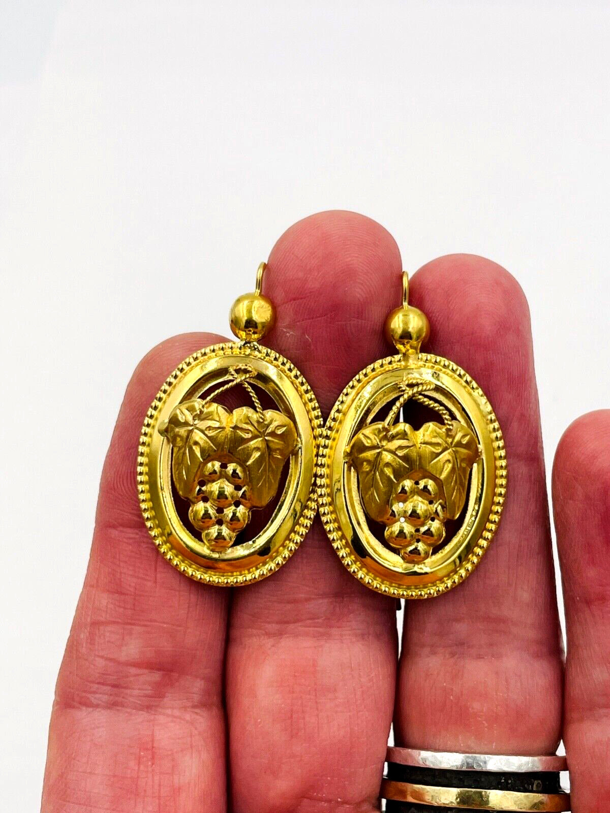 Victorian French 18k Hand Made Grape motif dangle Earrings