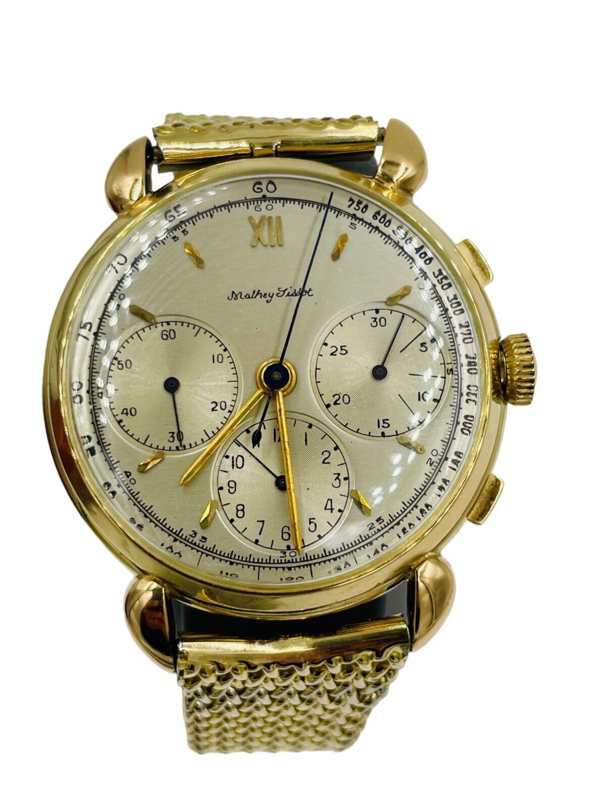 Vintage Mathey Tissot 14k Yellow Gold Valjoux 72 Chronograph Watch