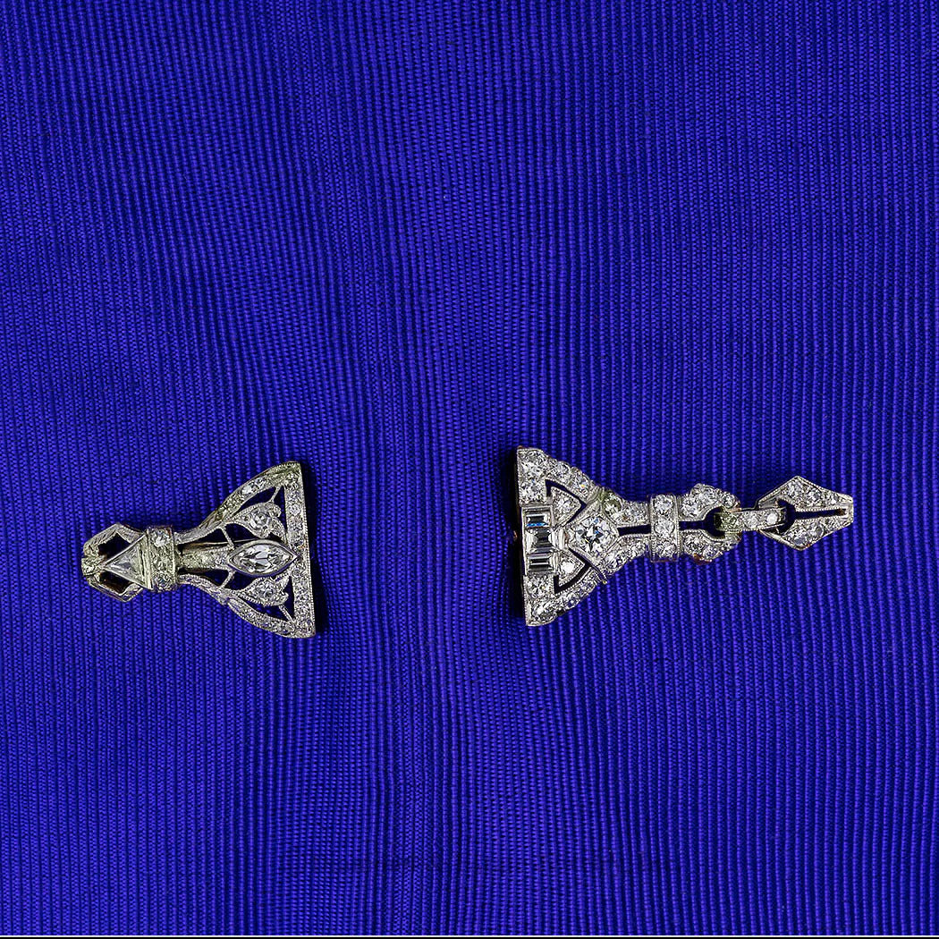 Art Deco Jabot Diamond Platinum Brooch