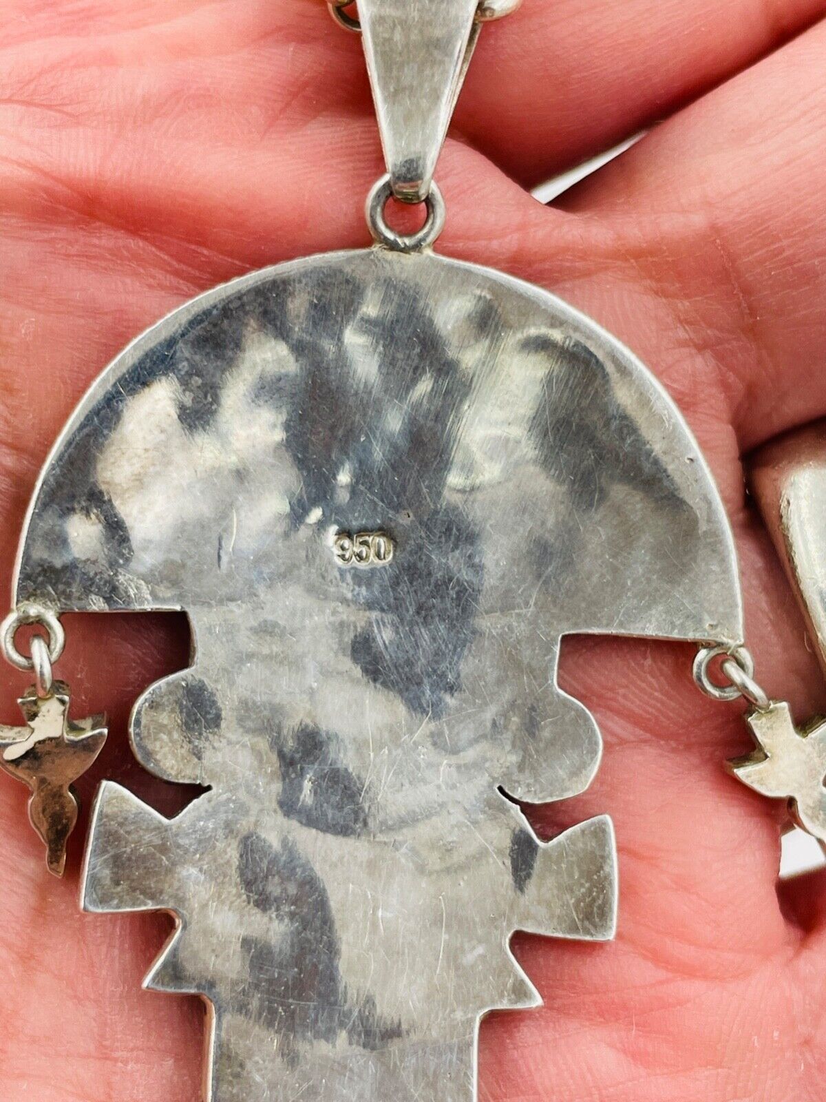 Vintage Peruvian Inca Tumi God Knife Pin Pendant Necklace 950 Silver