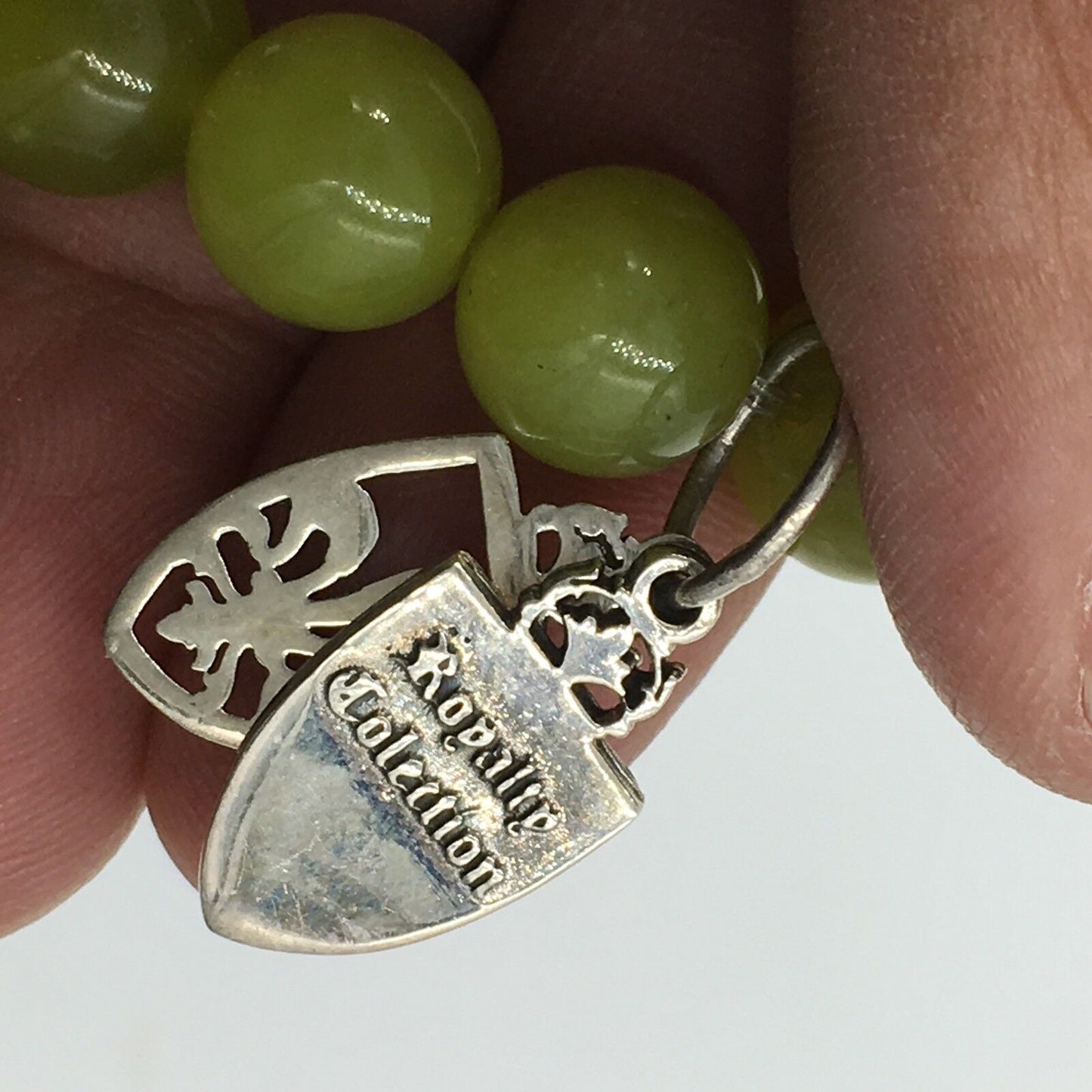 Royalty Collection Sterling Silver Crown Shield Charm Agate Bead Bracelet
