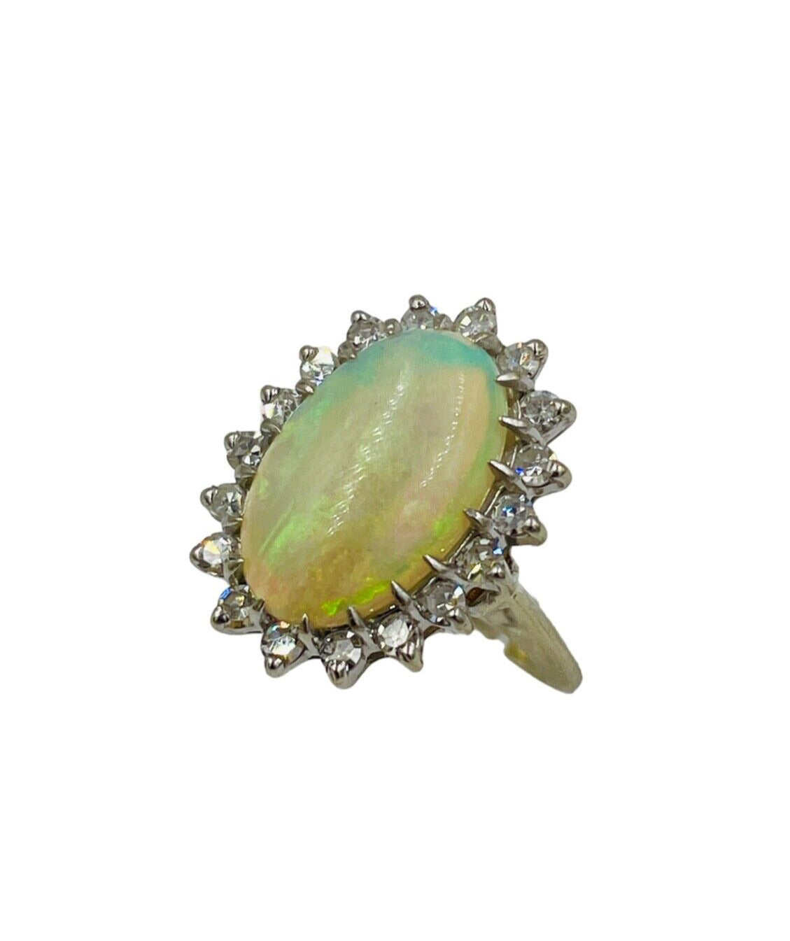 Estate Opal and Diamond 14k white gold Cocktail Ring