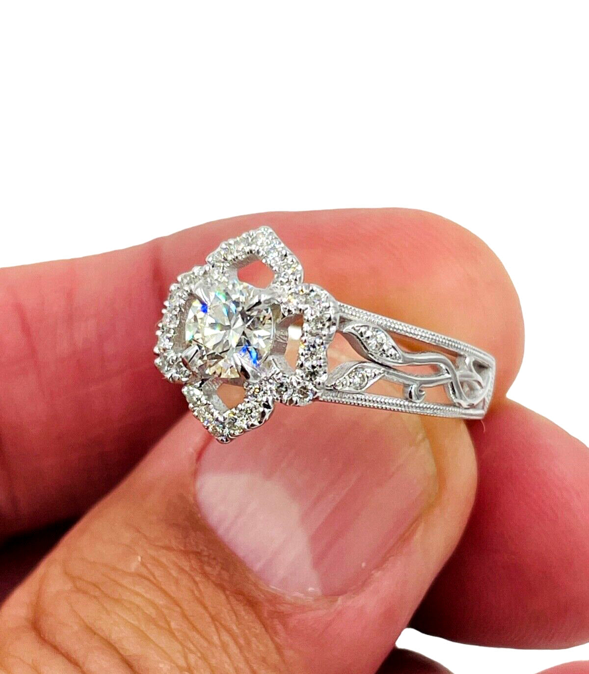 14kwg Diamond Halo Flower Ring EGL Certified