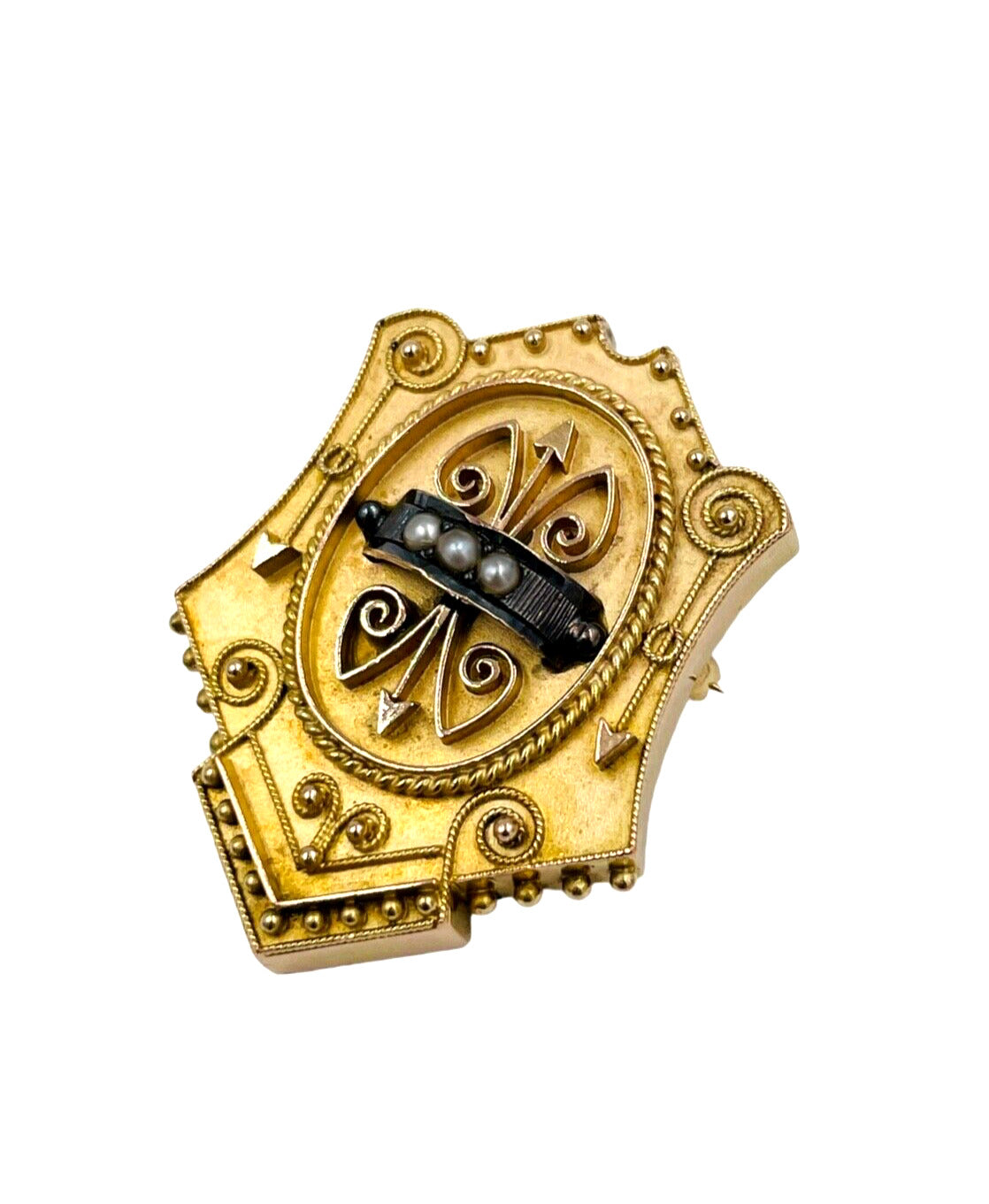 Victorian 12k Rose Gold Etruscan Pin Brooch 1880's