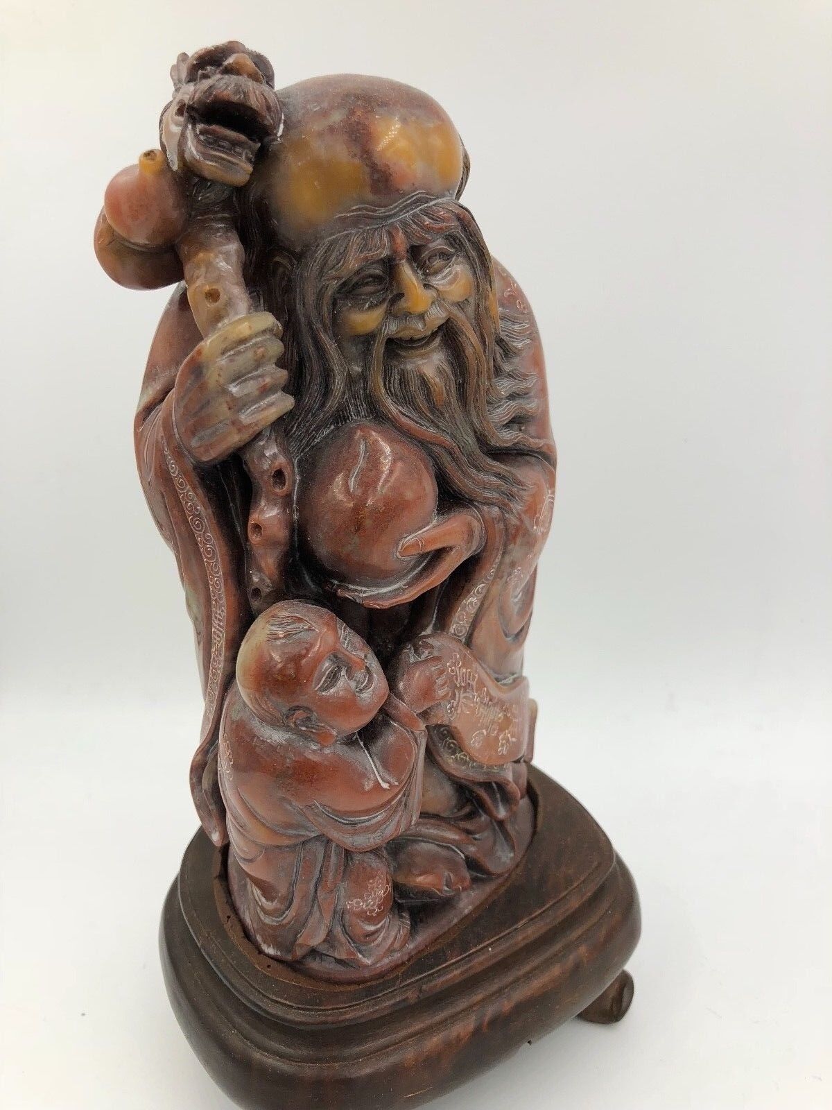 Antique Carved Hard Stone Stand Scholar Rare dragon Cane