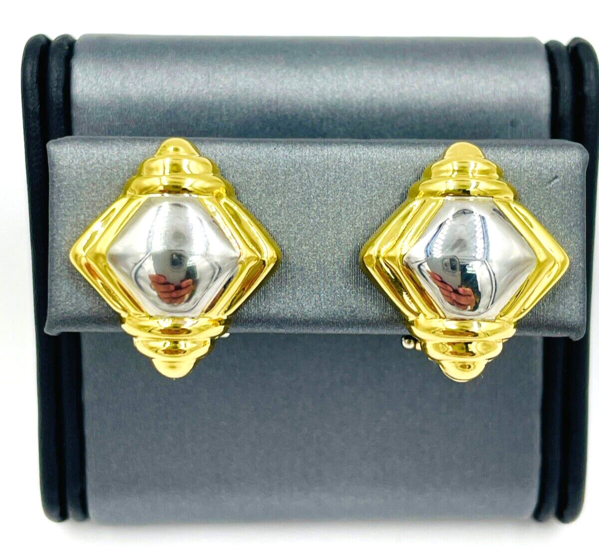 Chimento Modernist 18K Yellow & White Gold Pierced Omega Clip Earrings