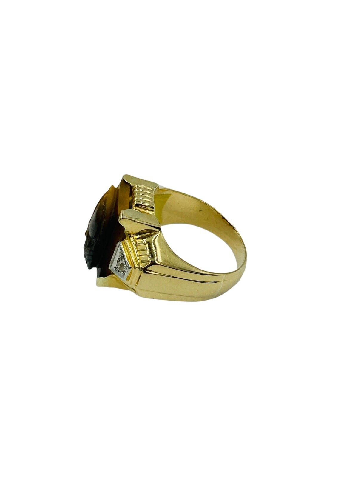 Vintage 18k Yellow Gold Tigers Eye Men's Ring Roman soldier