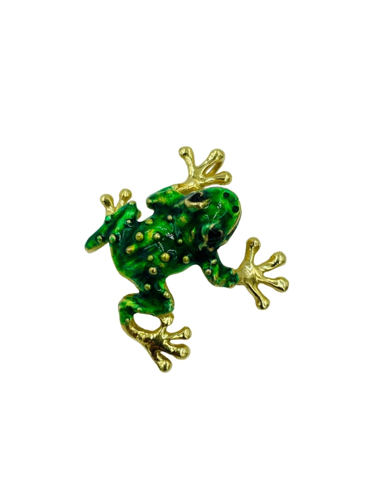 Vintage Green Frog Brooch Pin Pendant 14K Yellow Gold Enamel