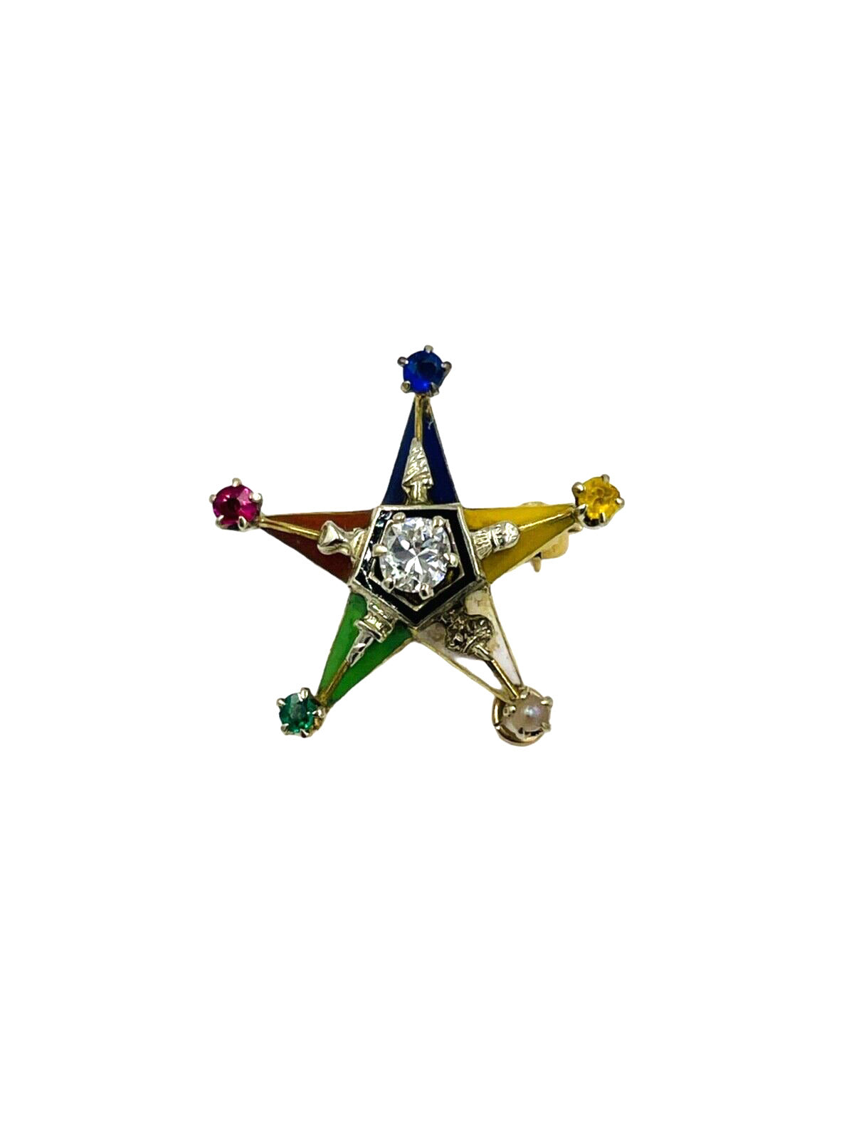 14k gold Masonic Eastern Star Enamel Diamond Pin Pendant combo