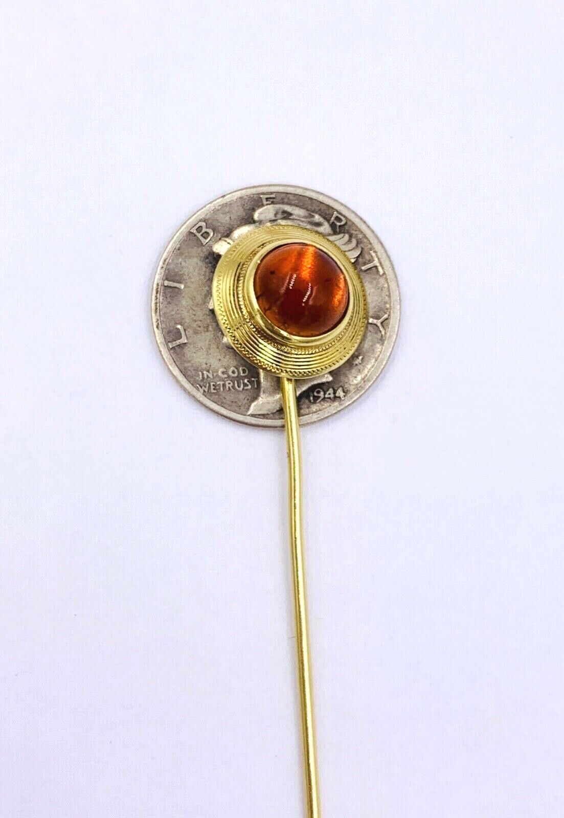 Vintage 14K Yellow Gold Citrine Cabochon Lapel Pin stick hat pin