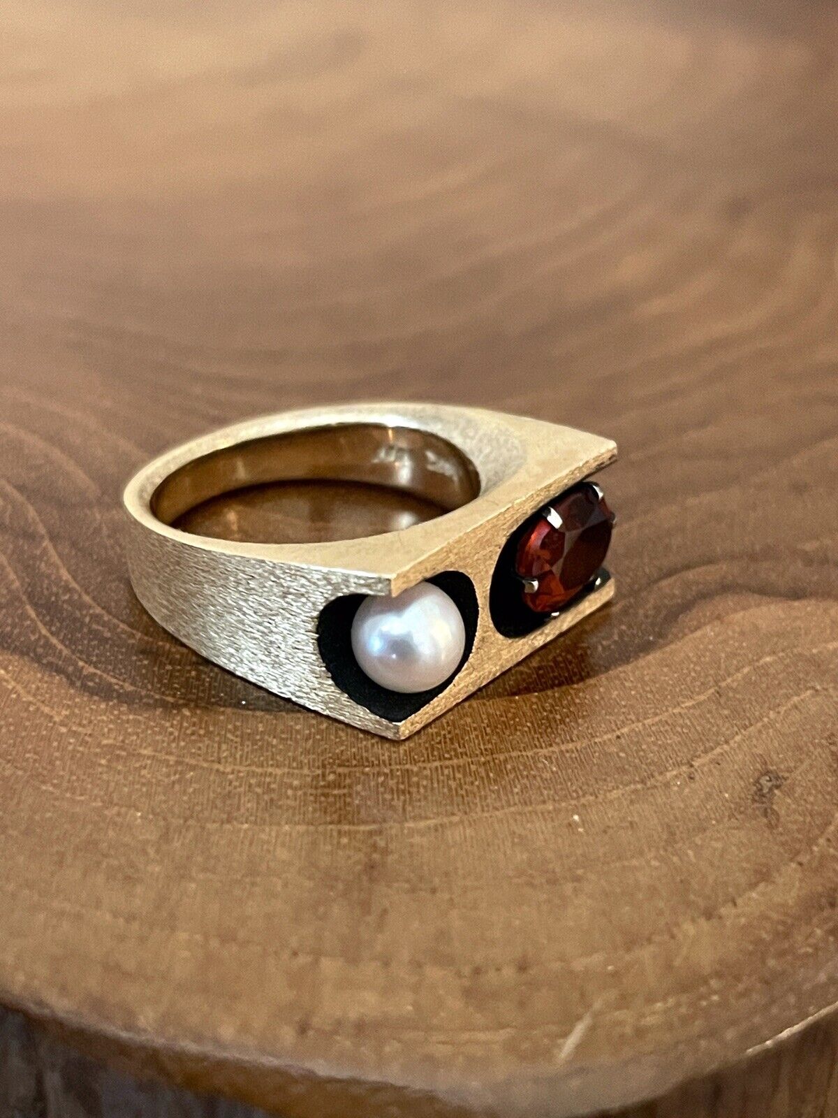 Nils Westerback Vintage Retro Garnet Pearl Ring Unisex