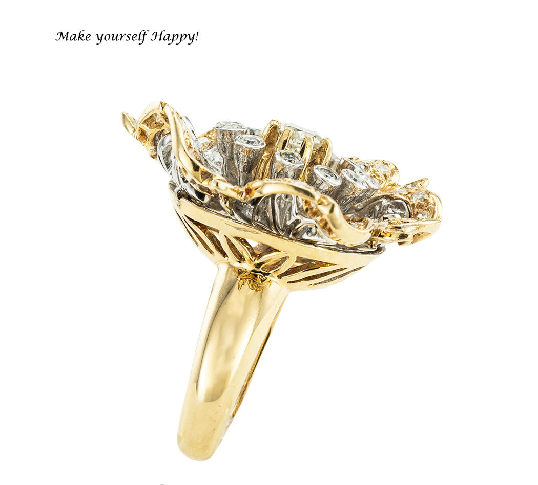 Diamond Gold Camellia Flower Cocktail Ring