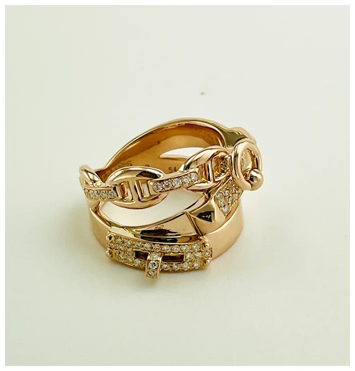 Authentic Hermes Alchimie 18k Rose Gold Diamond ring Large Model