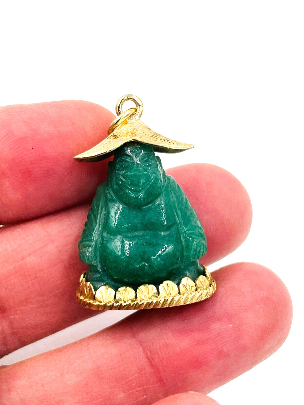 Vintage MOBA Jade Buddha Pendant 14k Yellow