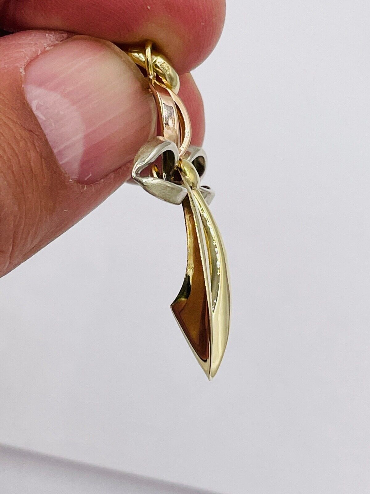 Estate 14k try-color Gold modernist Cross Pendant