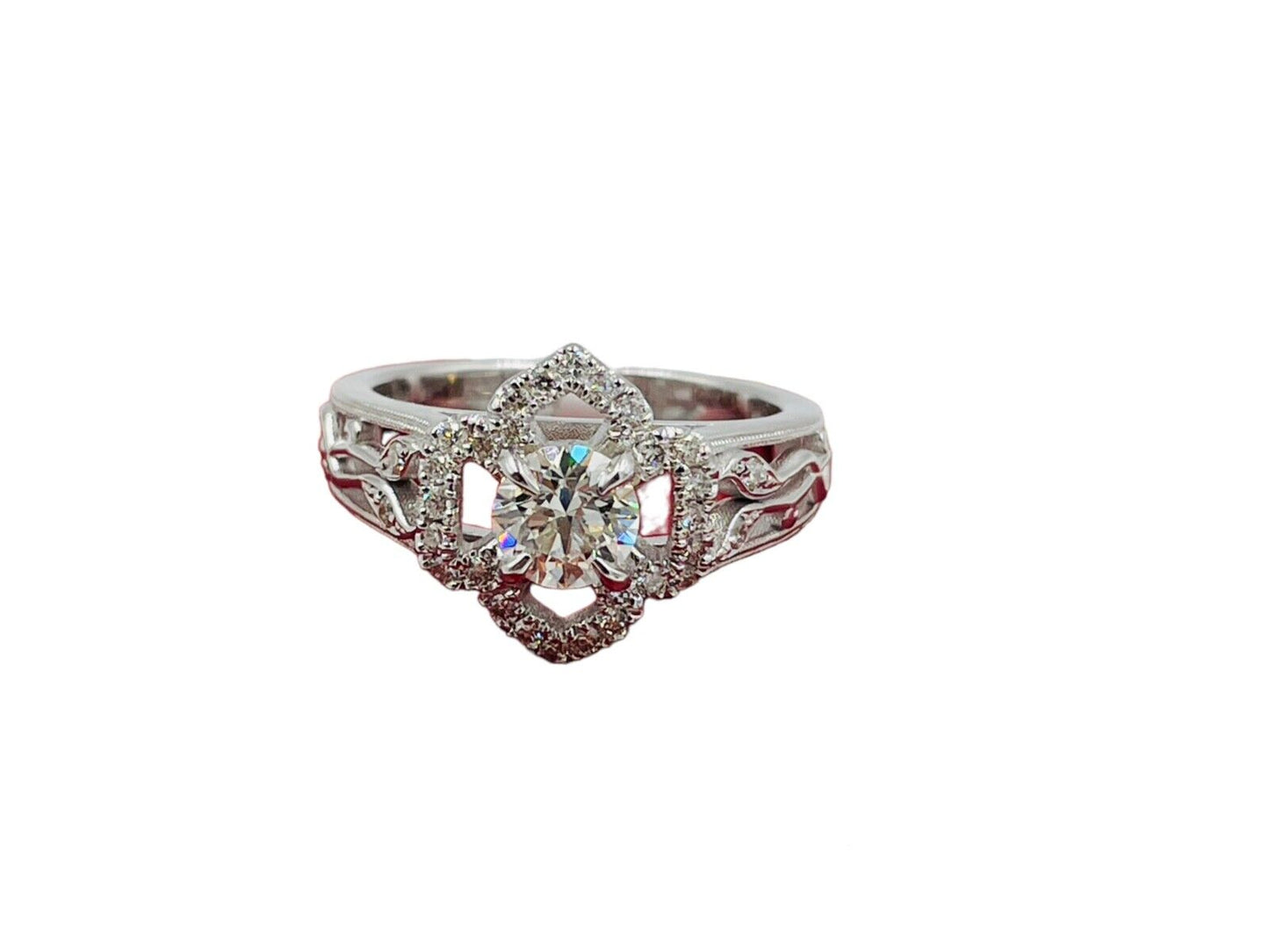 14kwg Diamond Halo Flower Ring EGL Certified