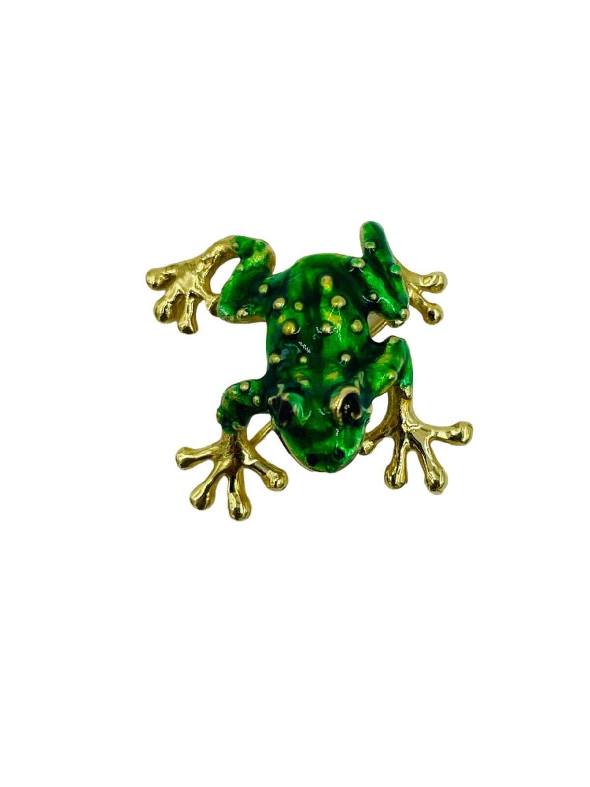 Vintage Green Frog Brooch Pin Pendant 14K Yellow Gold Enamel