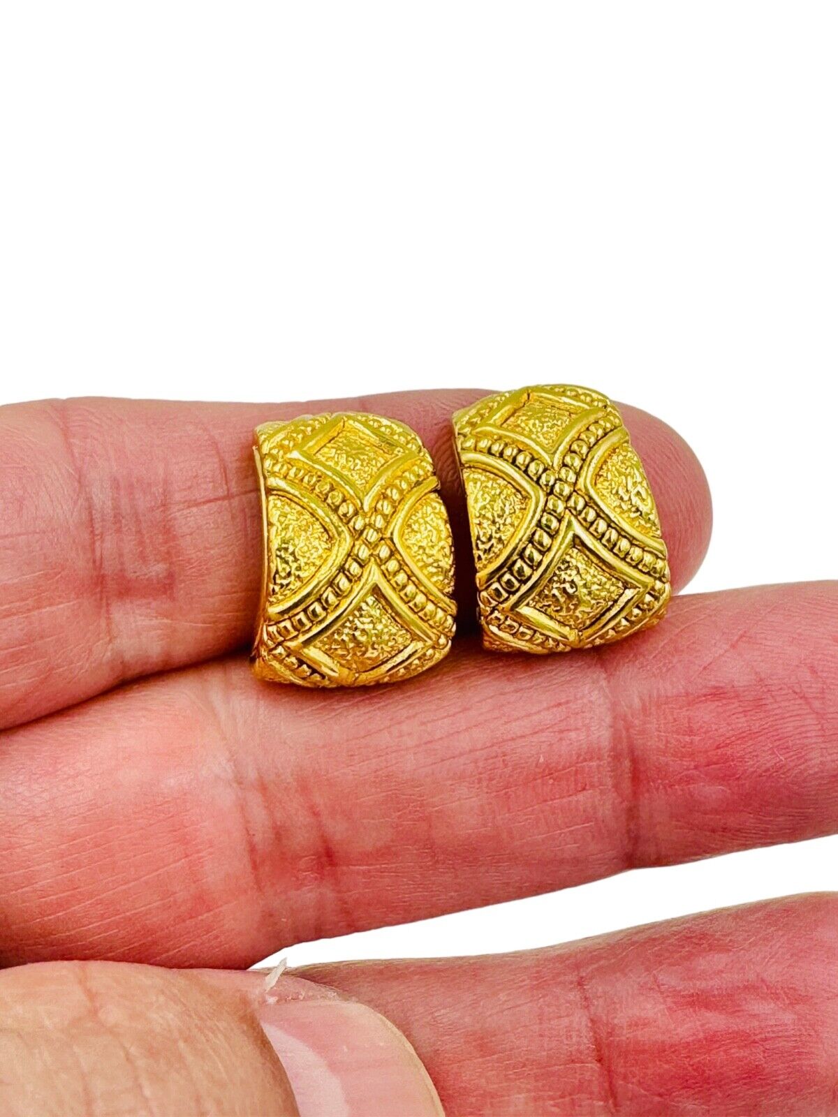 Estate 18k Gold Yellow Gold Huggie Earrings Designer signed Omega backs