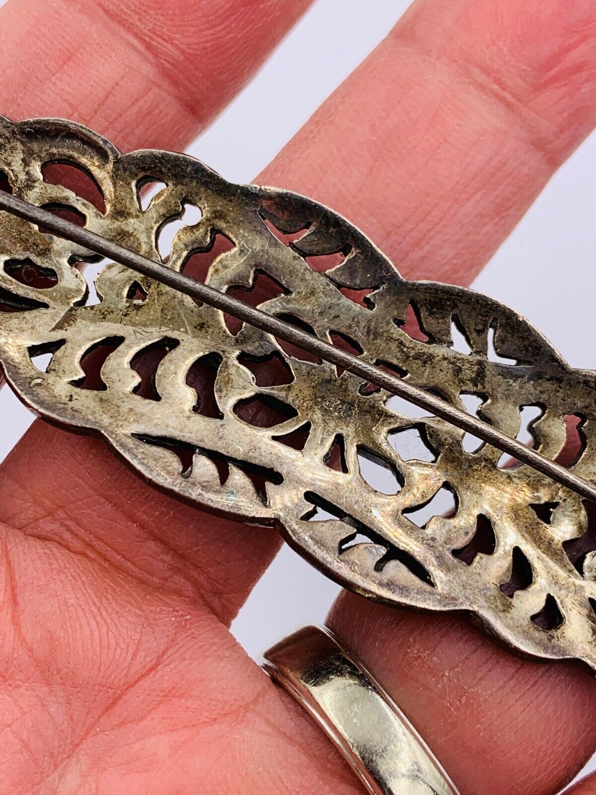 Vintage Art Deco Sterling Silver Marcasite Brooch Pin open work