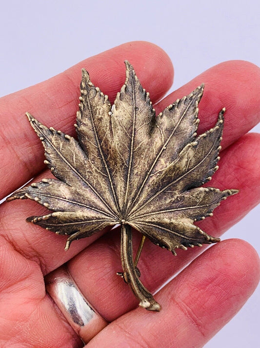 Eriksen Denmark Sterling Silver Rose Leaf brooch Pin Antique Estate
