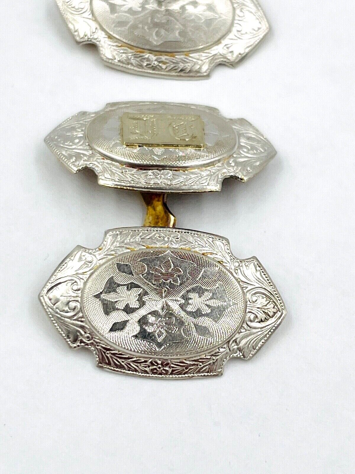 Edwardian Platinum on 14k Yellow Gold Cufflinks hand etched