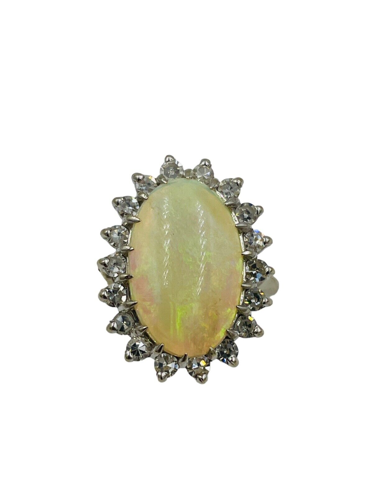 Estate Opal and Diamond 14k white gold Cocktail Ring
