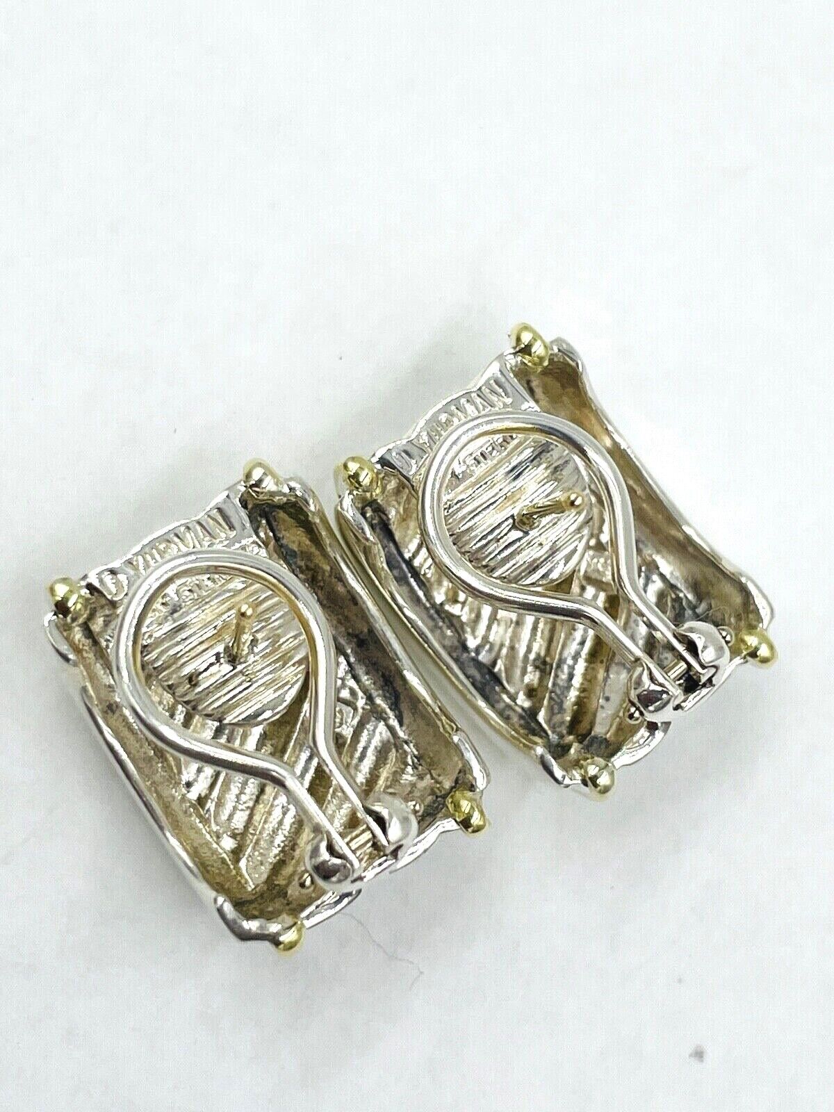 DAVID YURMAN STERLING SILVER 14K YELLOW GOLD THOROUGHBRED CABLE CIGAR EARRINGS