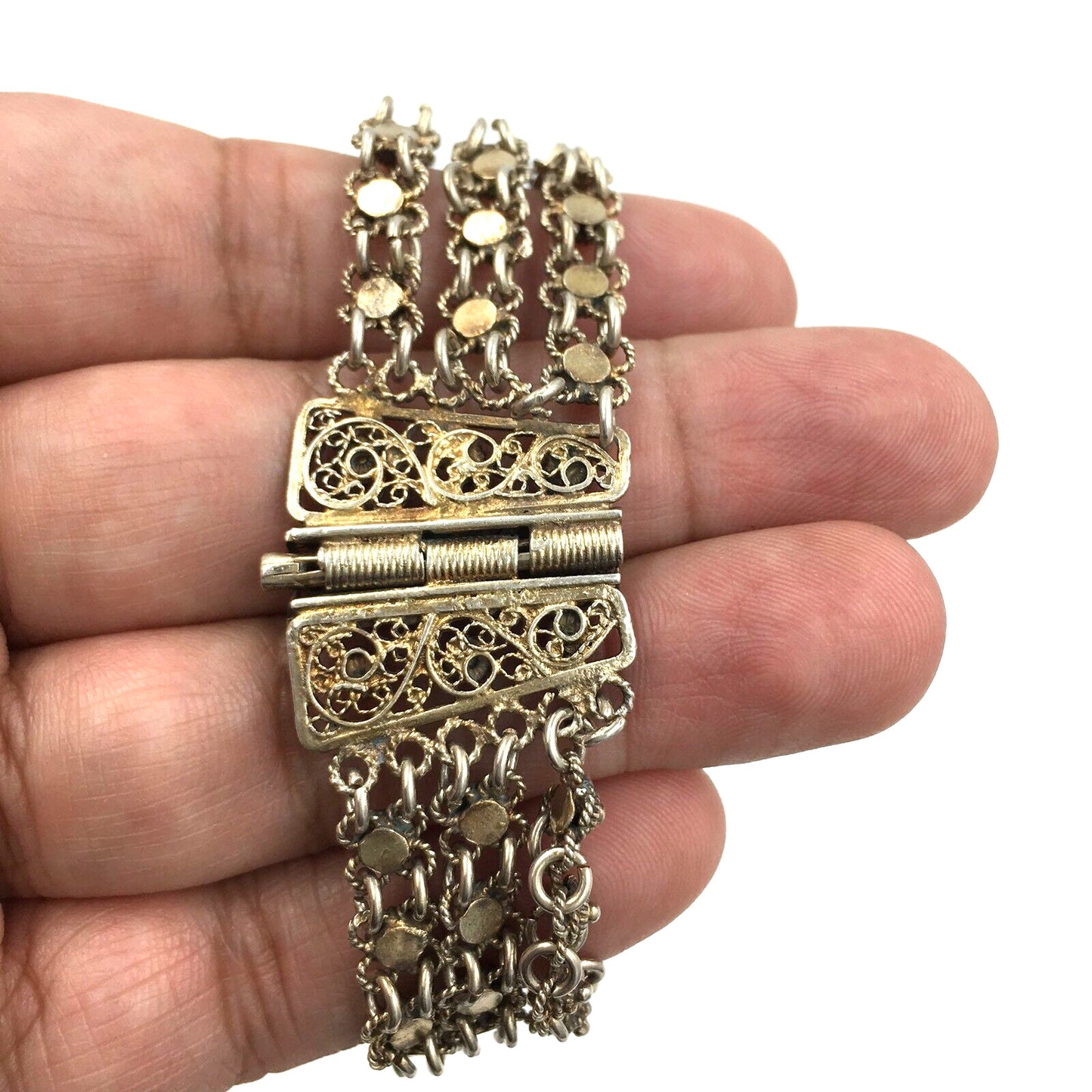 Antique Filigree Sterling Silver etruscan style Bracelet multi link