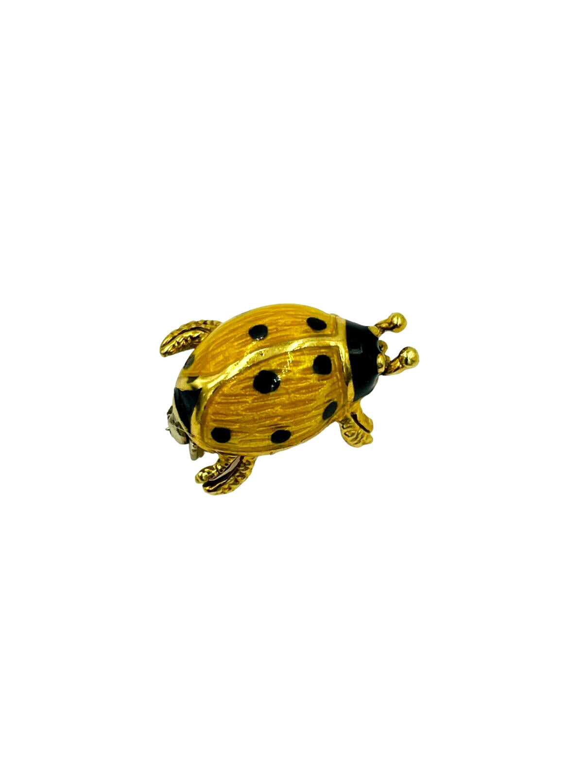 Italian Lady Bug Brooch Pin 18K Yellow Gold Enamel