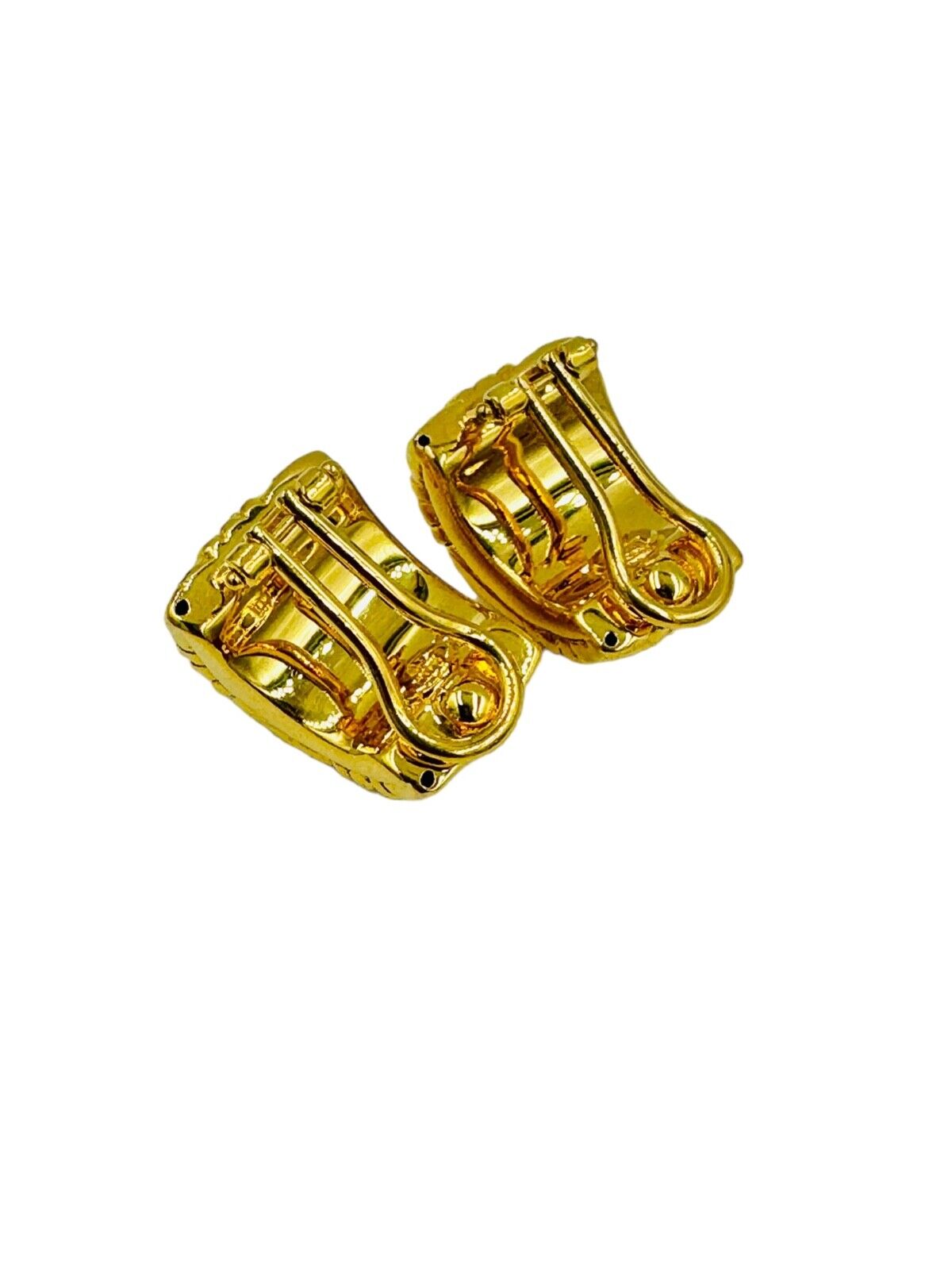 Estate 18k Gold Yellow Gold Huggie Earrings Designer signed Omega backs