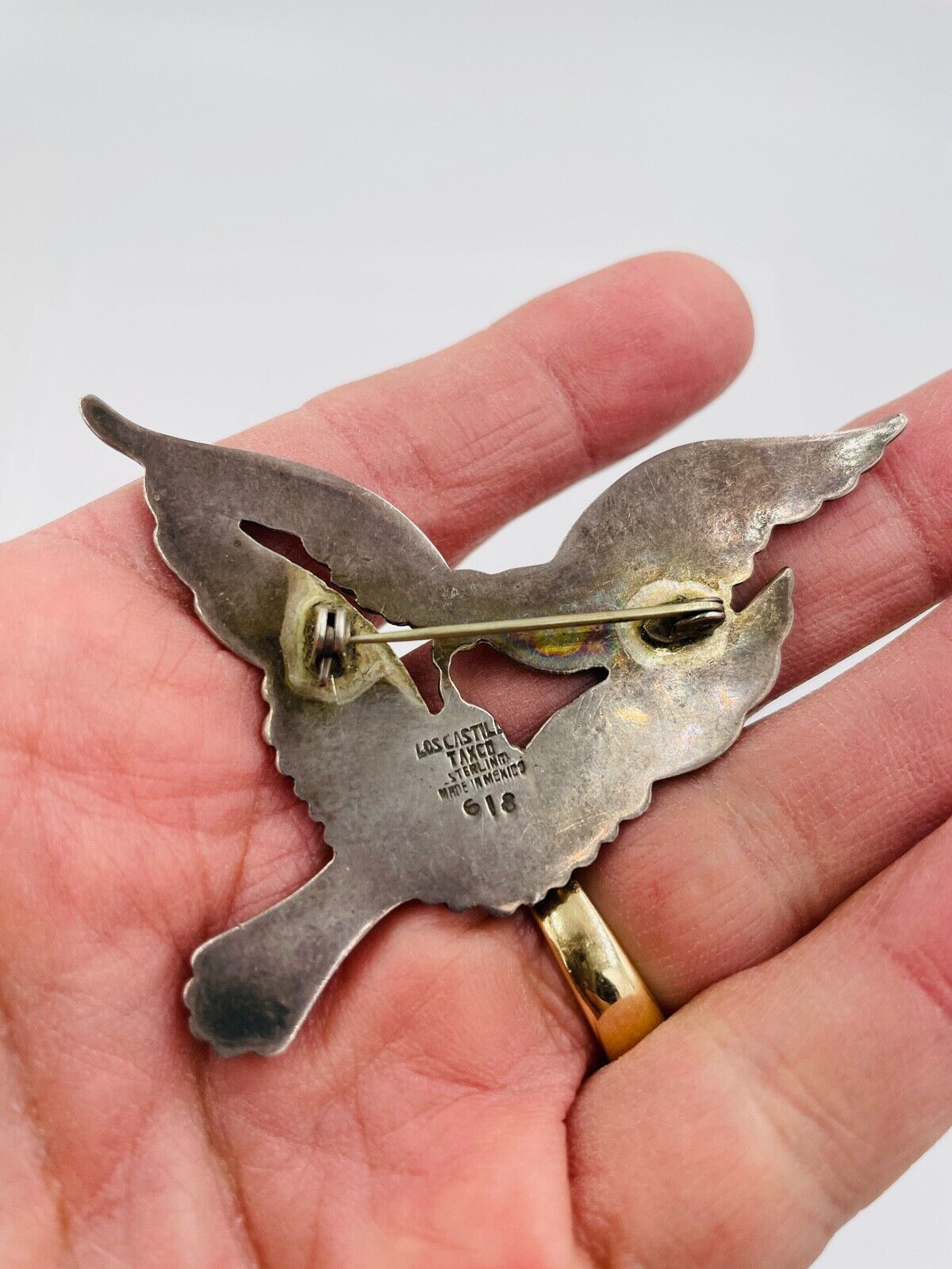 Vtg Los Castillo Taxco Mexico Sterling Silver two Birds Brooch Pin #618