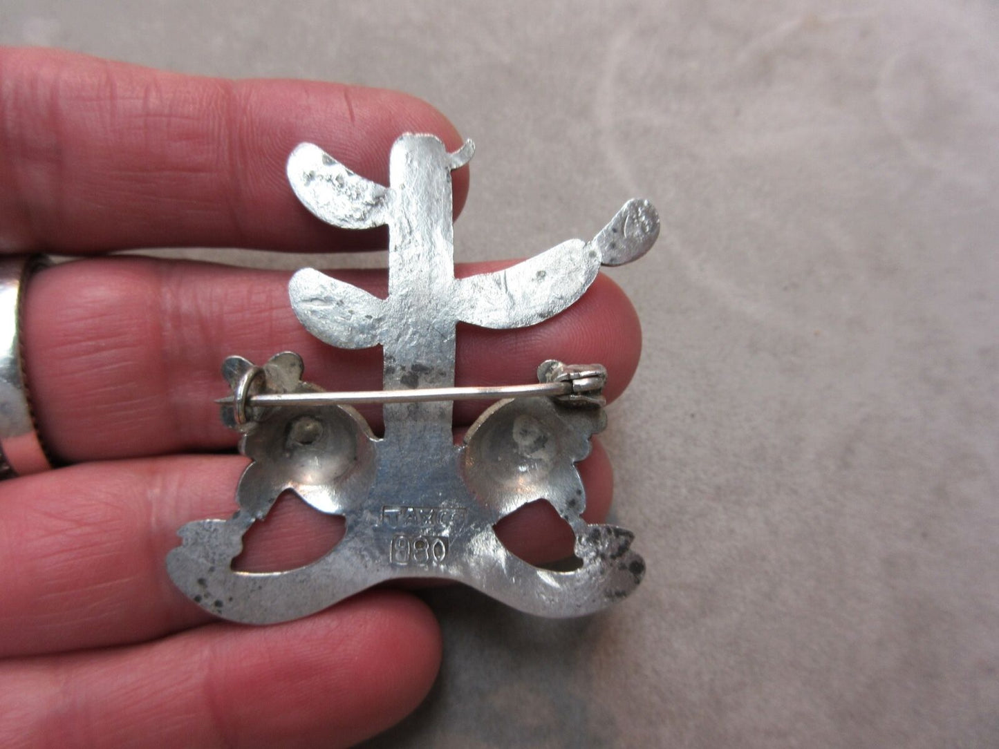 Victorian Taxco 980 Silver Cactus brooch pin
