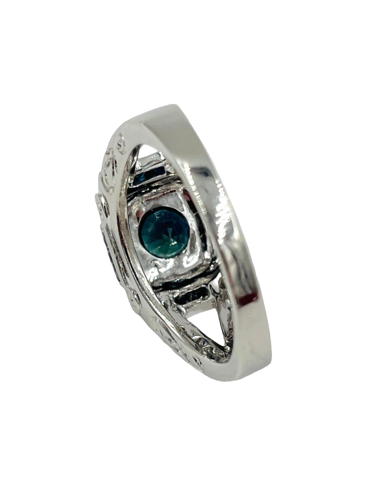 Vintage Platinum Sapphire Diamond Hand etches Ring