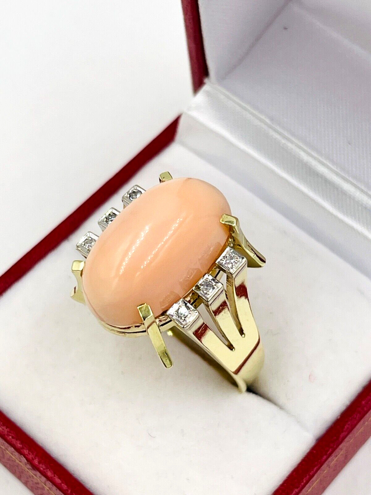 Estate Statement ring heavy 14k gold Angel Skin Coral ring
