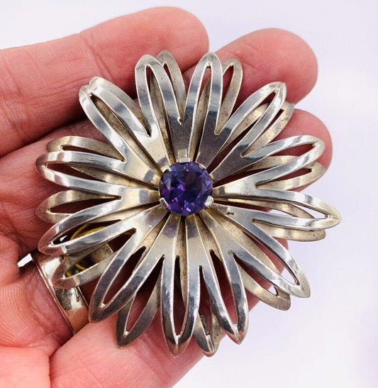 Balladares Taxco Sterling Silver Synthetic Alexandrite Pin Brooch Pendant