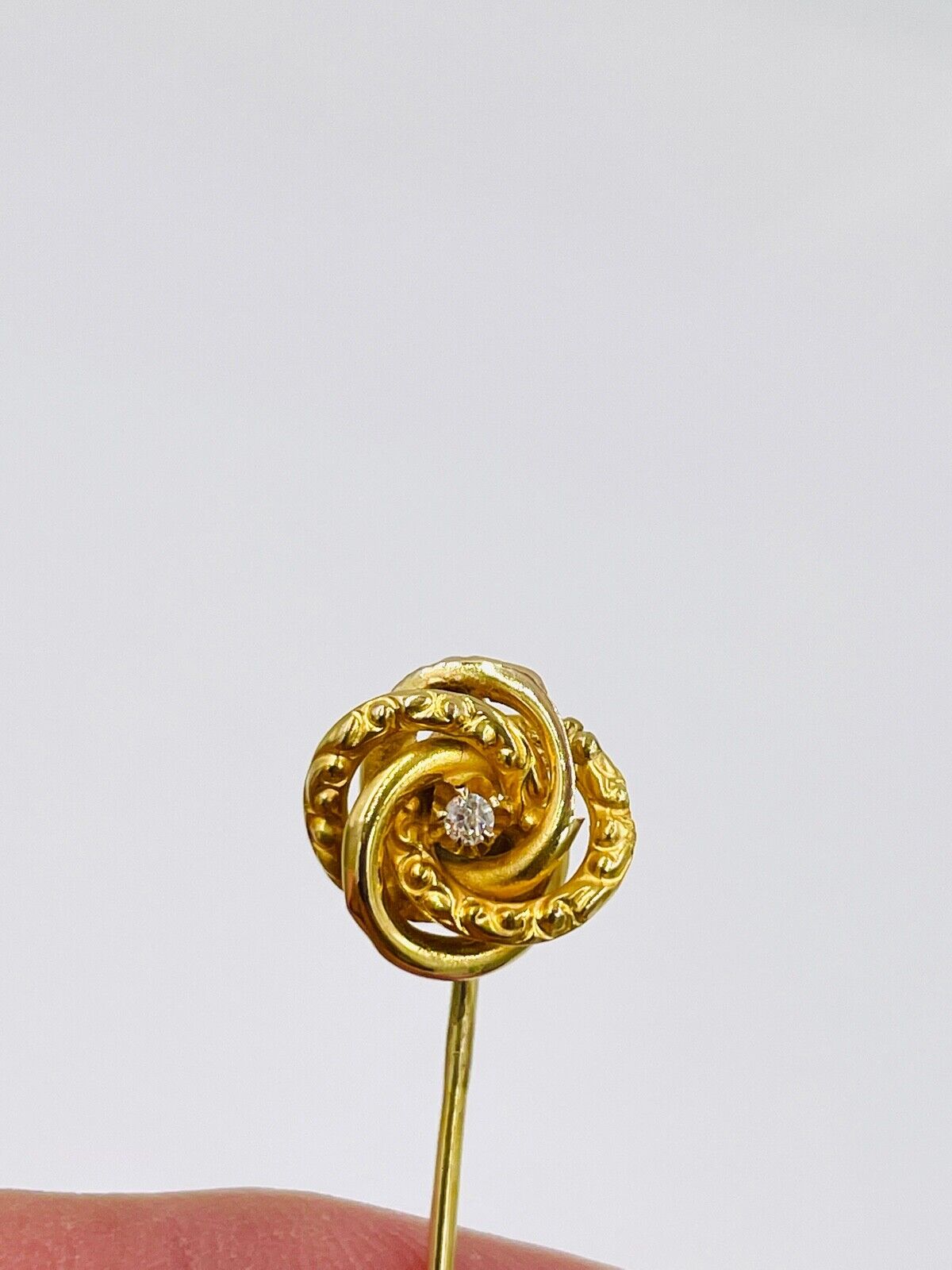Antique 14k gold Rose cut Diamond Swirl stick pin Hat pin