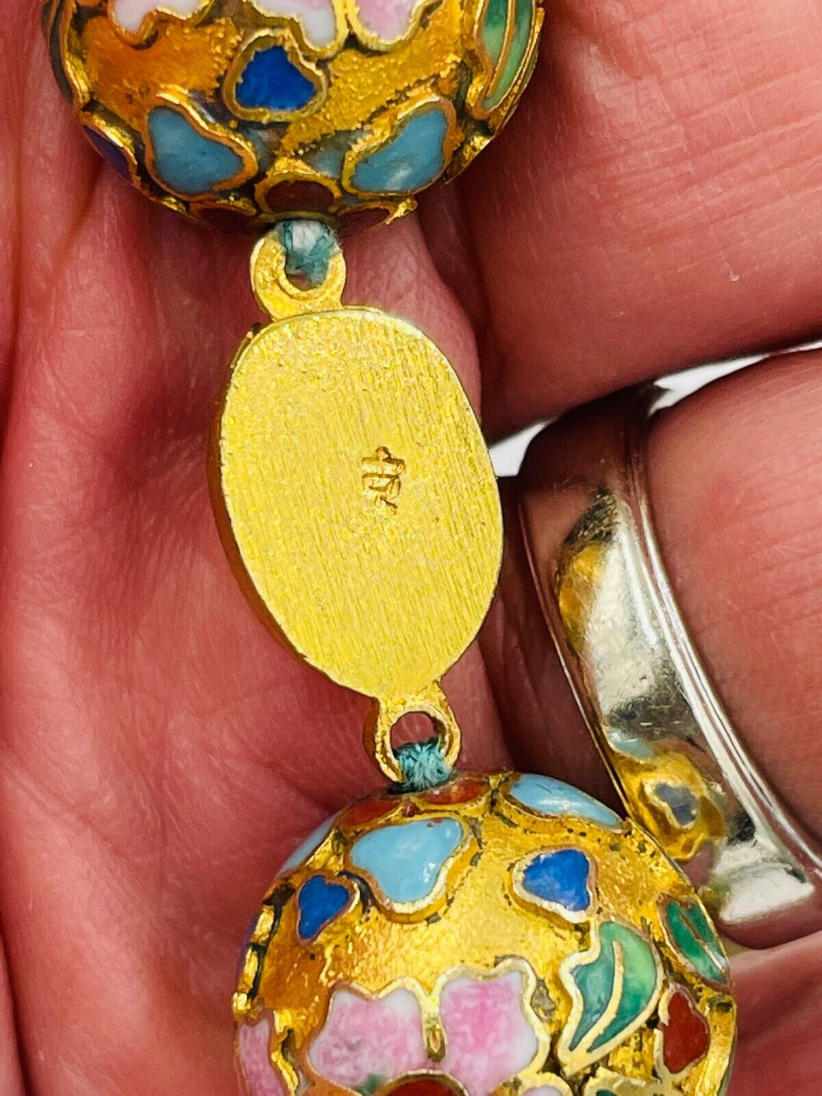 Antique Chinese Necklace - Cloisonne Enamel Gold beads - Lotus Flowers