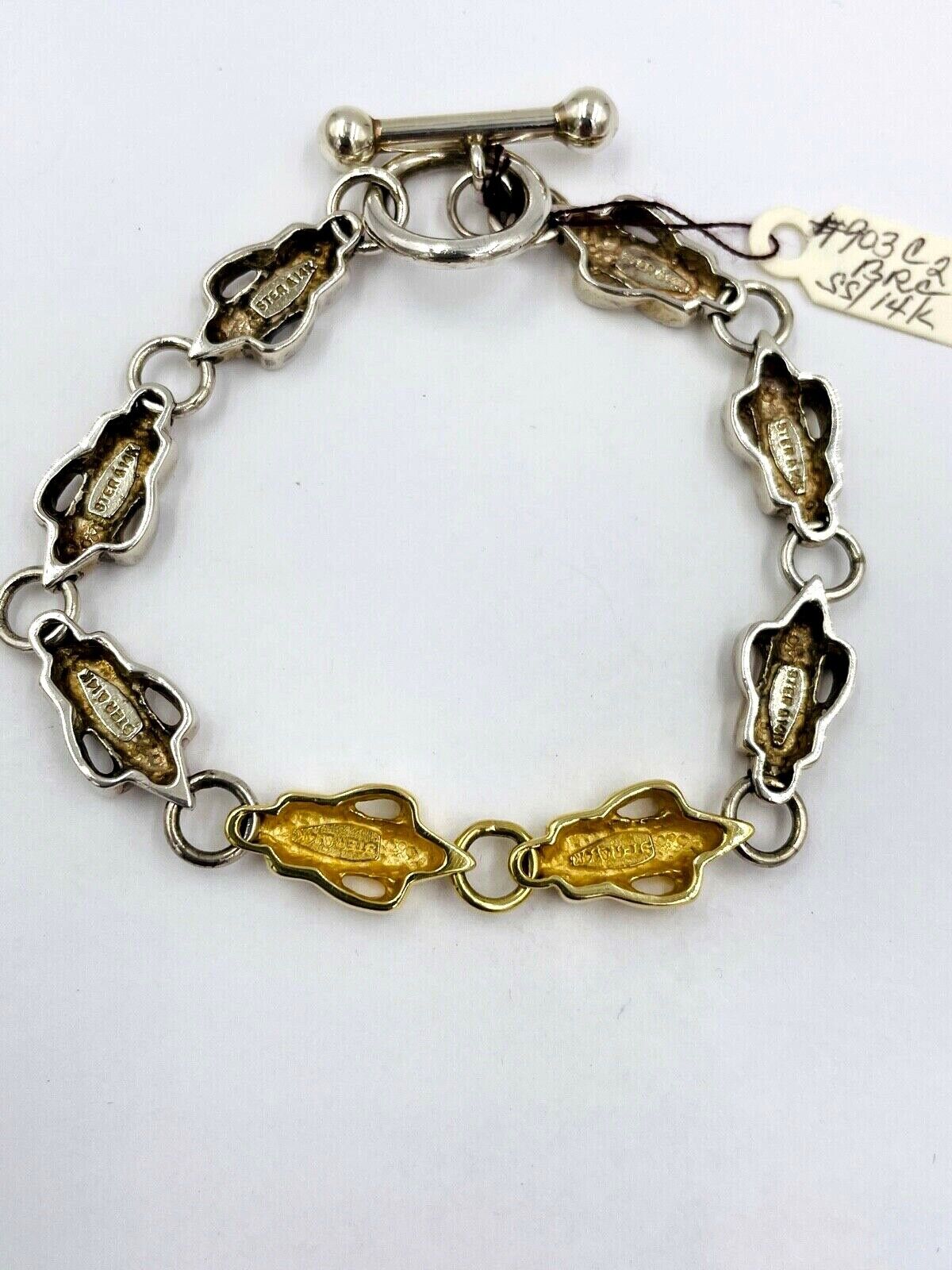 NOS Rigoberto Sterling & 14K Yellow Gold fleur de lis link Bracelet