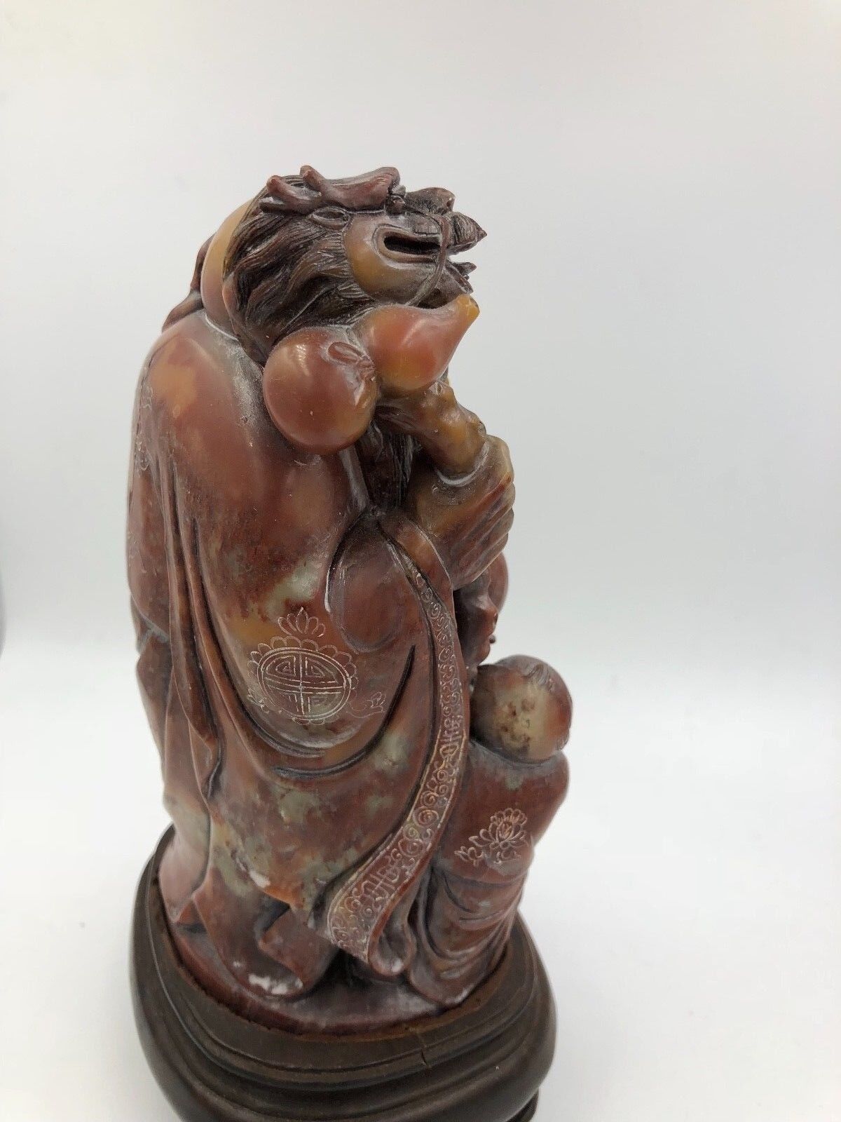 Antique Carved Hard Stone Stand Scholar Rare dragon Cane