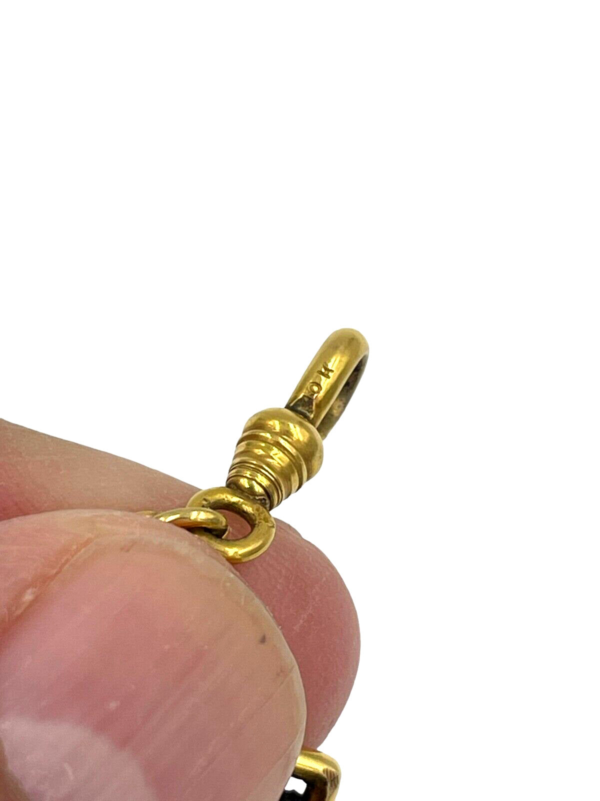 Antique 10K GOLD & BLACK SILK RIBBON WATCH CHAIN FOB Mourning