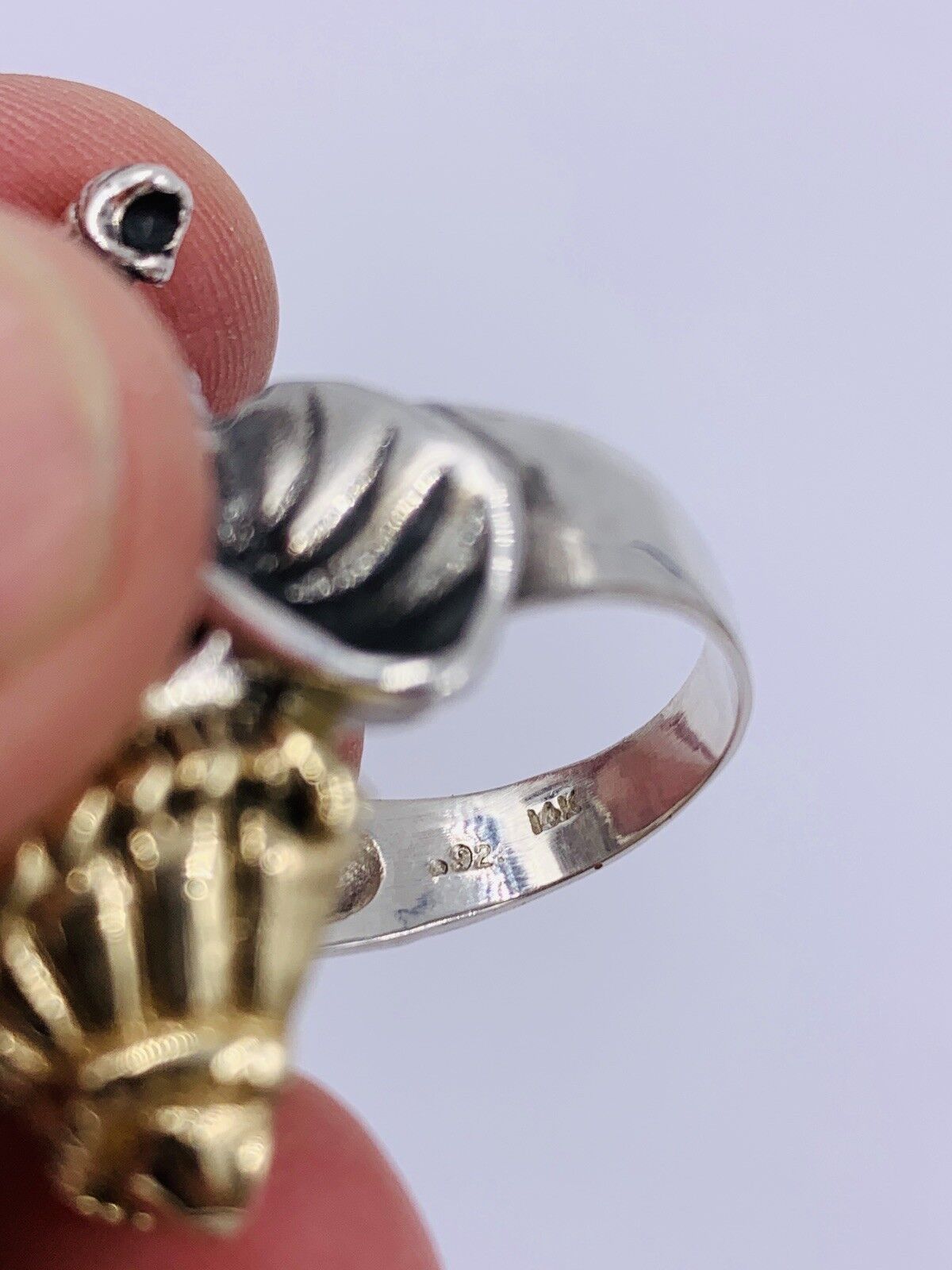 Custom made Ganesh 14k Yellow Gold and Sterling Silver Ruby Mens Ring